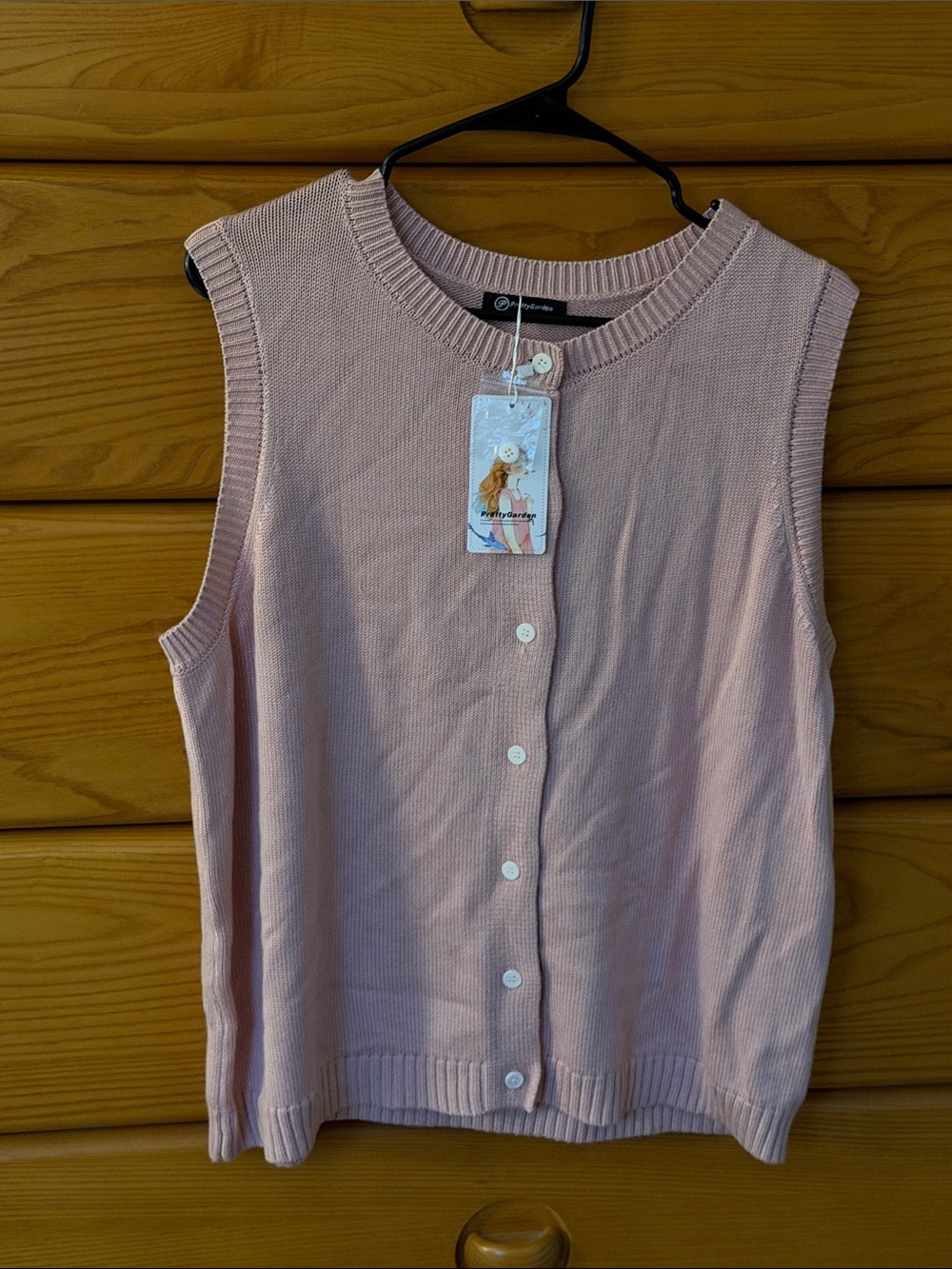 Sleeveless Button-Front Knit Cardigan Vest - Light Pink